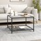 Costway Glass Coffee Table 27.5 Inch 2-Tier Square with Mesh Shelf Living Room Grey/Transparent